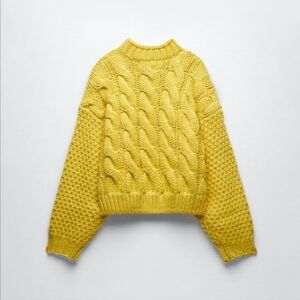 ZARA Cozy Yellow Cable Knit Sweater